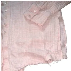 Urban Outfitters Button Down Shirt Small Pink Cotton Gauze Raw Hem‎ Boho Coastal thumbnail 5