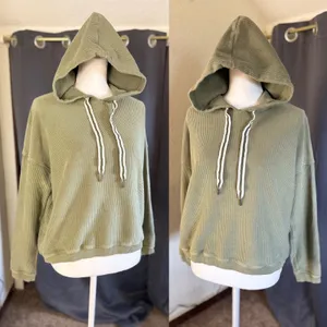 Aerie New Love Corded Hoodie M Sage Green Oversized Cozycore thumbnail 2