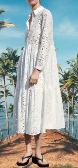 Zara Woman Zw Collection Cutwork Embroidery Eyelet Off White Dress Size S. thumbnail 1