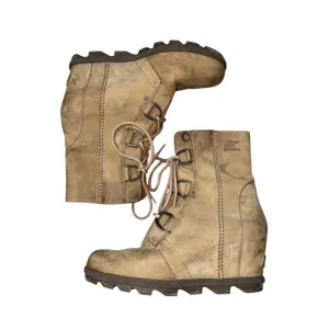 Sorel Joan of Arctic Wedge Boots Women 79 Tan Leather Good Lace Up NL1988-245 thumbnail 7
