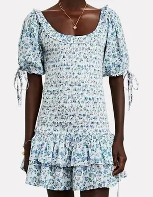 LoveShackFancy Violet Smocked Mini Dress Blue Floral thumbnail 1
