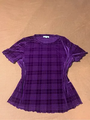Nine West Purple Plaid Velvet Baby Tee SZ S Y2K Whimsigoth Romantic Goth thumbnail 3