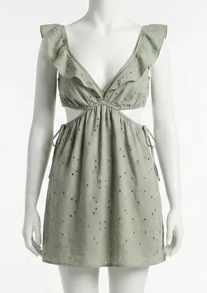 Speechless Sage Green Eyelet Ruffle Cutout Side Tie Sundress Boho Festival XL thumbnail 1
