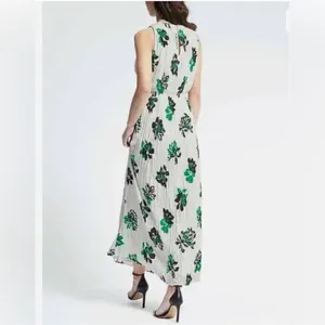 Banana‎ Republic Crinkle Pleat Chiffon Floral Maxi Dress White Green XL thumbnail 5