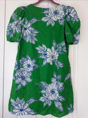 entro Green Floral Mini with White & Blue Print Boutique Dress thumbnail 9