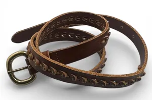 Vintage 90's Fossil women's M studded leather belt brown brass buckle thumbnail 1