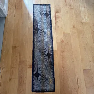 Vintage Jones New York Scarf Grey Gold Metallic Abstract Sheer 100% Silk Luxury thumbnail 5