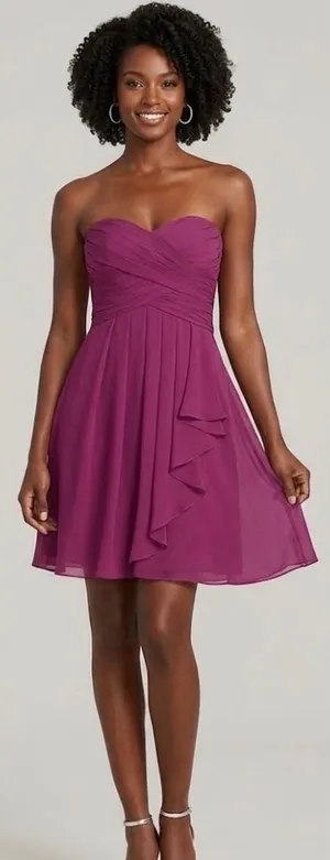 Davids Bridal Strapless Chiffon Ruffle Cocktail Dress Sangria Purple Size 4 thumbnail 1
