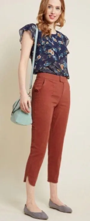 ModCloth Cropped Trousers Women Large Red Retro Twee Indie Academic thumbnail 1