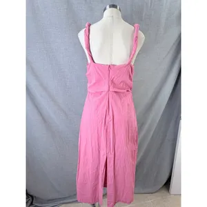 Zara Pink Square Neck Midi Dress Ruched Twisted Straps‎ XL thumbnail 2