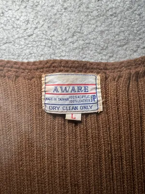 True Vintage Retro 70s Leather Patch Crochet Knit Vest by Aware Size Large thumbnail 3
