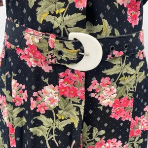 Vintage 80s Floral Shirtdress Button Down Belted Maxi Union Made Black Pink XS thumbnail 4