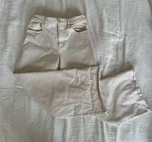 H&M cropped fringe white denim pants thumbnail 1