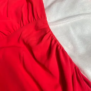 Amanda Uprichard Red Ruched V-Neck Bell Sleeve Mini Dress‎ XS thumbnail 2