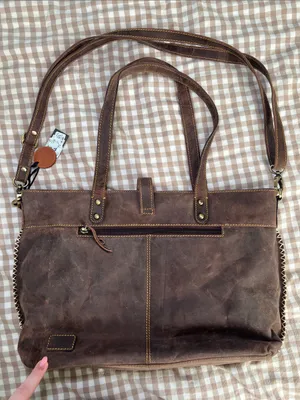 Myra Bag Rustic Brown Leather Tote with Dual Straps thumbnail 3