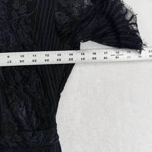 For Love & Lemons Black Lace Mini Dress‎ Short Sleeve Scalloped Eyelash Trim XS thumbnail 5