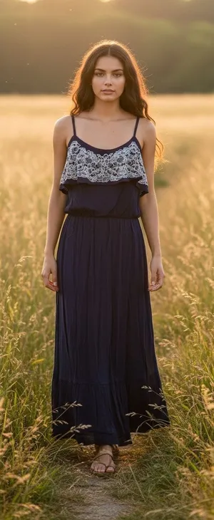 NWT Luxology Dress Womens Size 4 Navy Blue Lace Overlay Spaghetti Strap‎ Midi thumbnail 1