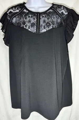 Belldini Black Lace & Rhinestone Flutter Sleeve Top - Size 2X thumbnail 1