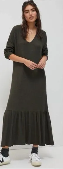 NEW Anthropologie Taylor Ribbed Maxi Dress Saturday Sunday Olive Green Medium thumbnail 1