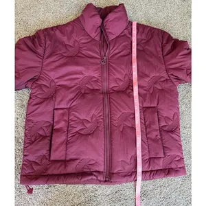 Adidas Originals Trefoil Embossed Burgundy Puffer Jacket Women’s Small thumbnail 6
