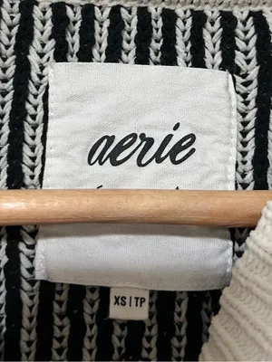 aerie Beyond Chenille Sweater Size XS Oversized Stripe Black White thumbnail 3