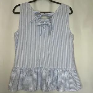 J. Crew Woman's Size Medium‎ Peplum Top Blue White Stripe Bow Detail Cotton thumbnail 1