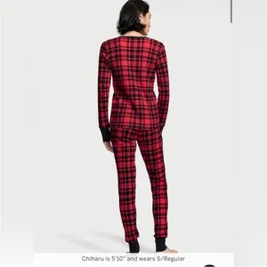 VICTORIA'S SECRET Thermal Long Pajama Set Red Black Plaid small thumbnail 3