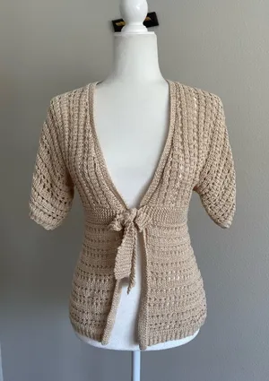 Women's Crochet Tie-Front Shrug in Beige thumbnail 1
