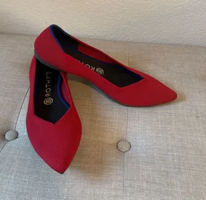 Rothy's Red Pointed Toe Knit Flats with Blue Trim size 9 thumbnail 1