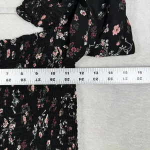 Reformation Black Floral Smocked Crop Top Square Neck Long Sleeve Small thumbnail 3