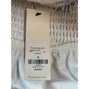 Francescas Blue Rain Striped Smocked Tiered Ruffle‎ Mini Skirt Blue White Gold M thumbnail 4