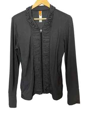 Lucy's Jacket Gray Zip-Up Ruffle Ruching Women Size Medium Athletic Running thumbnail 1