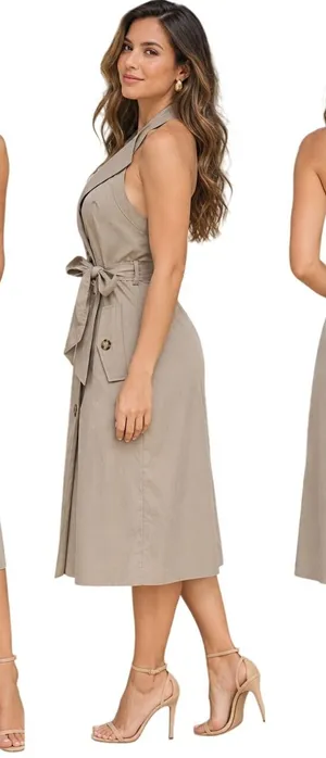 Ann Taylor NWT Khaki Trench Halter Dress Double Breasted Midi Tan Size 10 thumbnail 1