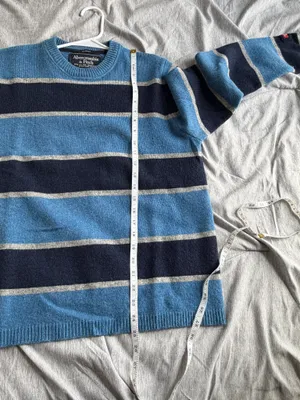 Abercrombie & Fitch Men's Sweater Lambswool Blend Blue Striped L Muscle Y2K VTG thumbnail 8