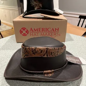 Leather Cowboy Brown Western Hat XXL Falcon Two Tone American Hat Makers thumbnail 8