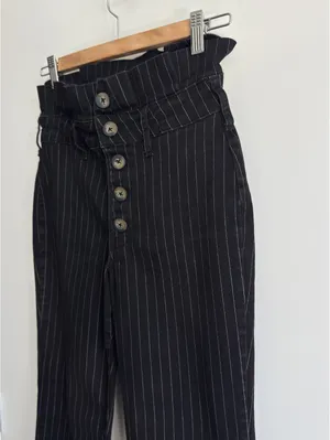 Free People Montella Pinstripe Crop Skinny Pants Black Button Fly size 4 thumbnail 12