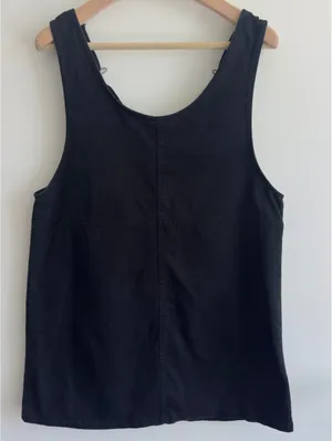Monki Black Cotton NWOT Overall Mini Dress Pinafore Adjustable Strap Size M thumbnail 6