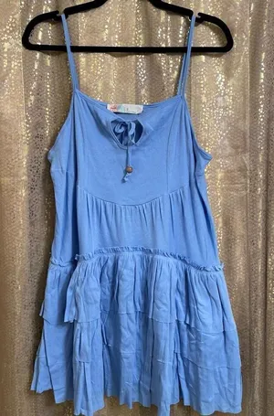 Free People Beach Noelle Light‎ Blue Tiered Mini Dress XS NWOT thumbnail 1