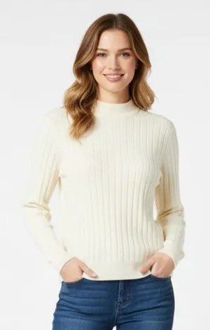 Charter Club 100% Wool Ribbed Ivory Long Sleeve Mock Turtleneck Sweater MP M thumbnail 1