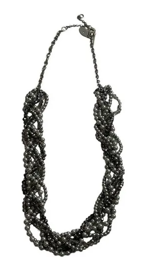 Loft Multi-Strand Gunmetal Tone‎ Necklace Simulated Pearls Rhinestones thumbnail 1