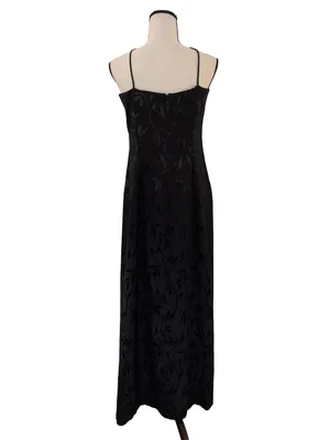 Vintage J.R. Nites by Caliendo Black Tonal Floral Jacquard Maxi Dress thumbnail 3