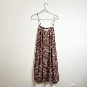 NWT Abercrombie Trapeze Tropical Print Tiered Midi Dress Brown White Small thumbnail 7
