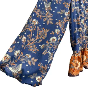 House of Harlow 1960 Peplum Top Women‎ S Blue Floral Lace-Up Boho Puff Sleeve thumbnail 11