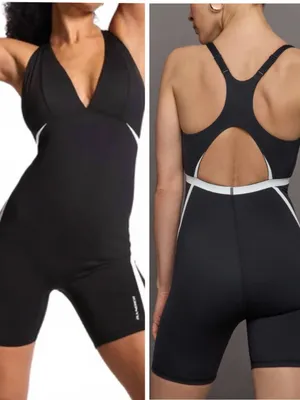 Bandier V-Neck Plunge Contrast Short Catsuit, black and white, stretchy, size M thumbnail 3