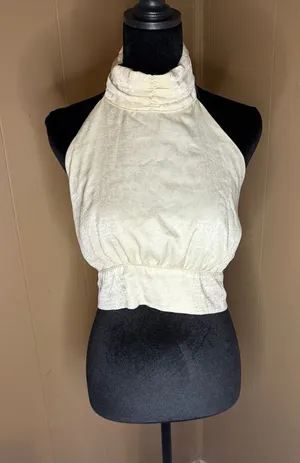 Nasty Gal Collection Cream Satin High Neck Backless Tie Halter Crop Top thumbnail 1