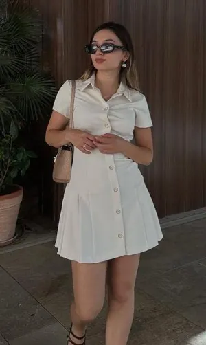 Zara mini dress pleated skirt collar button up ivory casual classic old money thumbnail 6