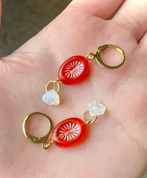 Handmade retro vintage cute whimsical style quality Czech glass beads unique dangle earrings❤️ thumbnail 5