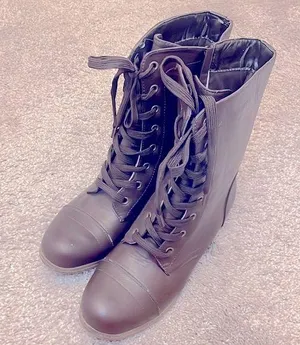 Rasolli brown lace up combat style boot 1.5 inch heel thumbnail 1