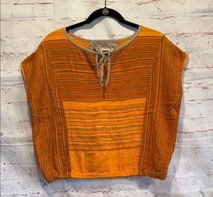 Orange Striped Women's Prana Mistico Short Sleeve Top Guaze Cotton Medium thumbnail 1