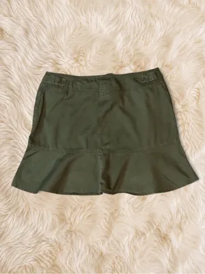 Ann Taylor LOFT Olive Green Cotton Flounce Mini Skirt Size 10 thumbnail 3